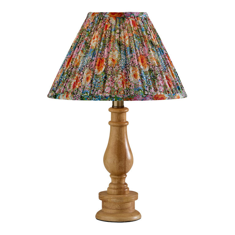 Hibiscus Natural Wood and Multicolor Floral Table Lamp | World Market