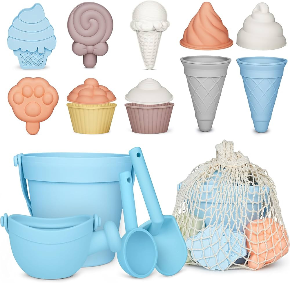 MarcZero 17Pcs Silicone Beach Toys,Modern Baby Beach Toys,Travel Friendly Beach Set,Silicone Buck... | Amazon (US)