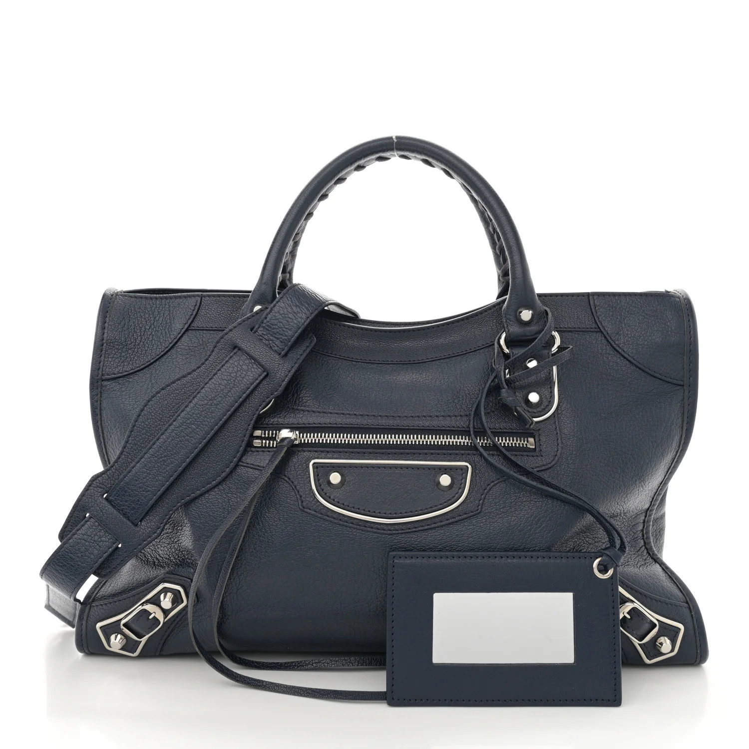 Chevre Silver Metallic Edge Hardware City Bleu Nuit Dark Sea | FASHIONPHILE (US)