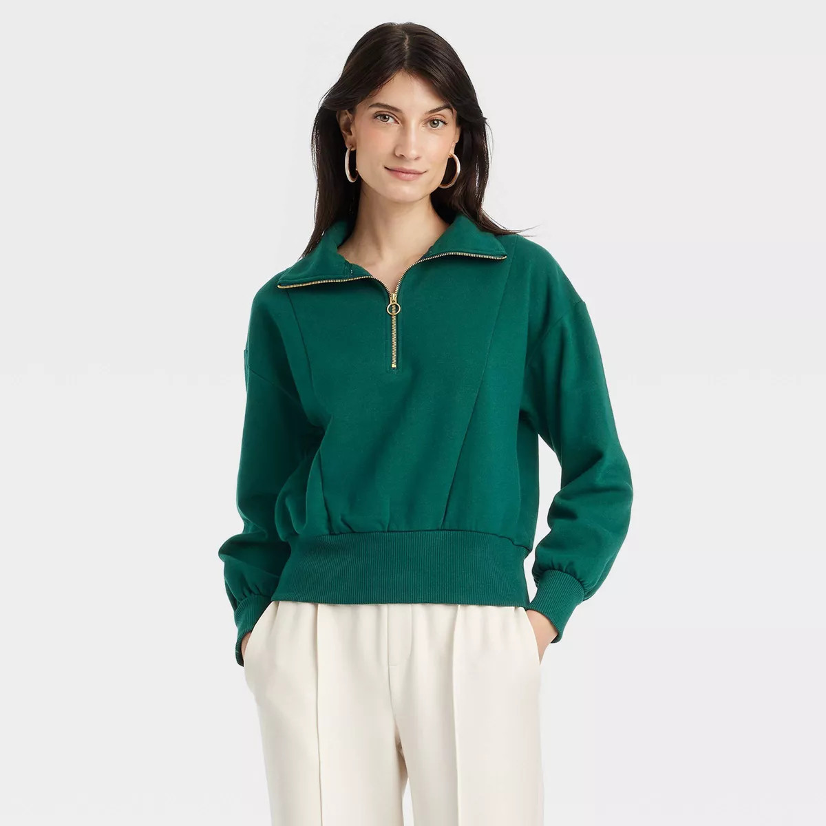 Women's Quarter Zip Sweatshirt - A New Day™ Green S | Target