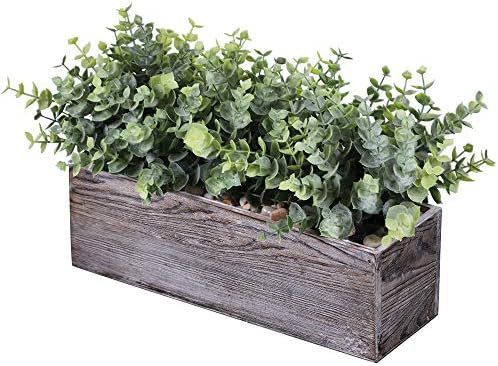 Faux Eucalyptus Plants in Rustic Rectangular Wood Planter Box Artificial Eucalyptus Greenery Arra... | Amazon (US)