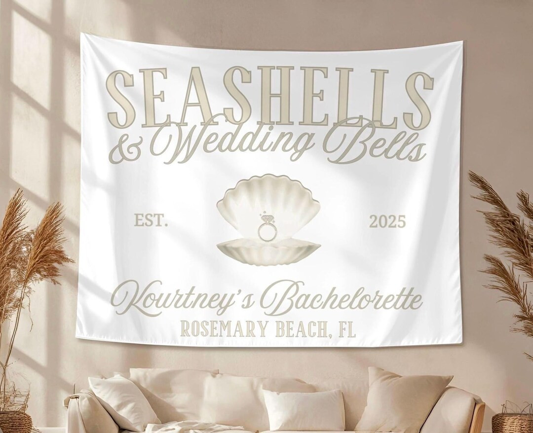 Seashells & Wedding Bells Bachelorette Theme Banner Sign, Coastal Beach Bach Party Decor, Minimal... | Etsy (US)