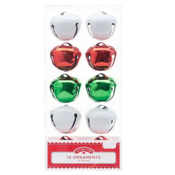 Holiday Time Red, Green & White Metal Bell Christmas Ornaments, 10 Count - Walmart.com | Walmart (US)