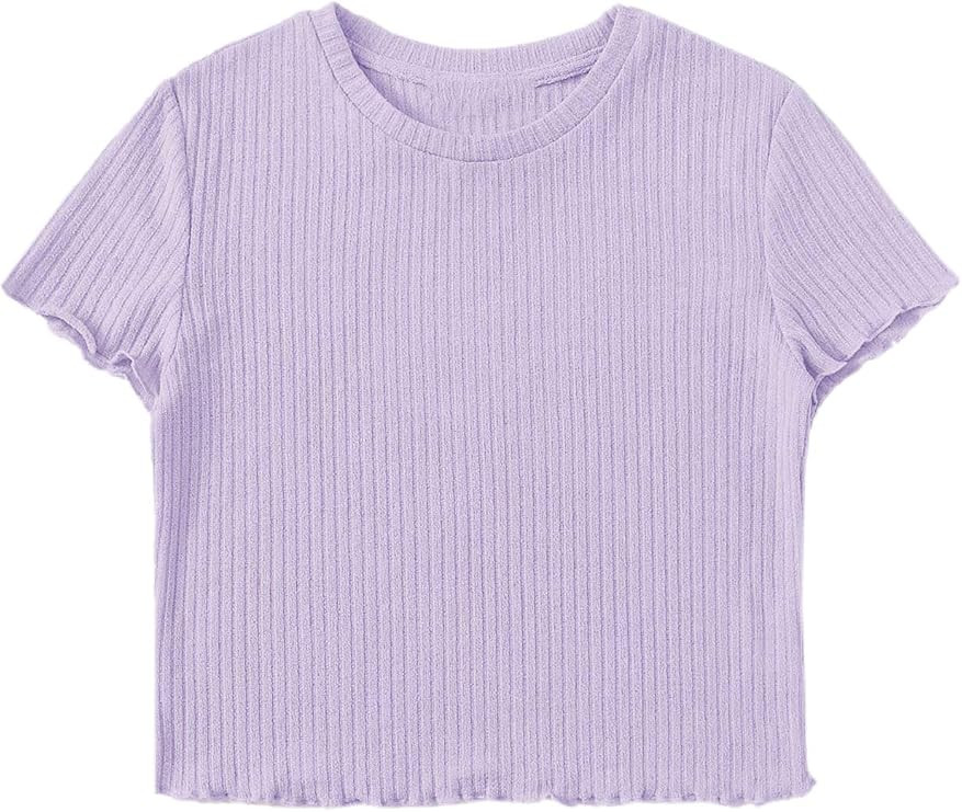 SweatyRocks Women's Solid Crew Neck Ribbed Knit Short Sleeve Crop Top T Shirts | Amazon (US)