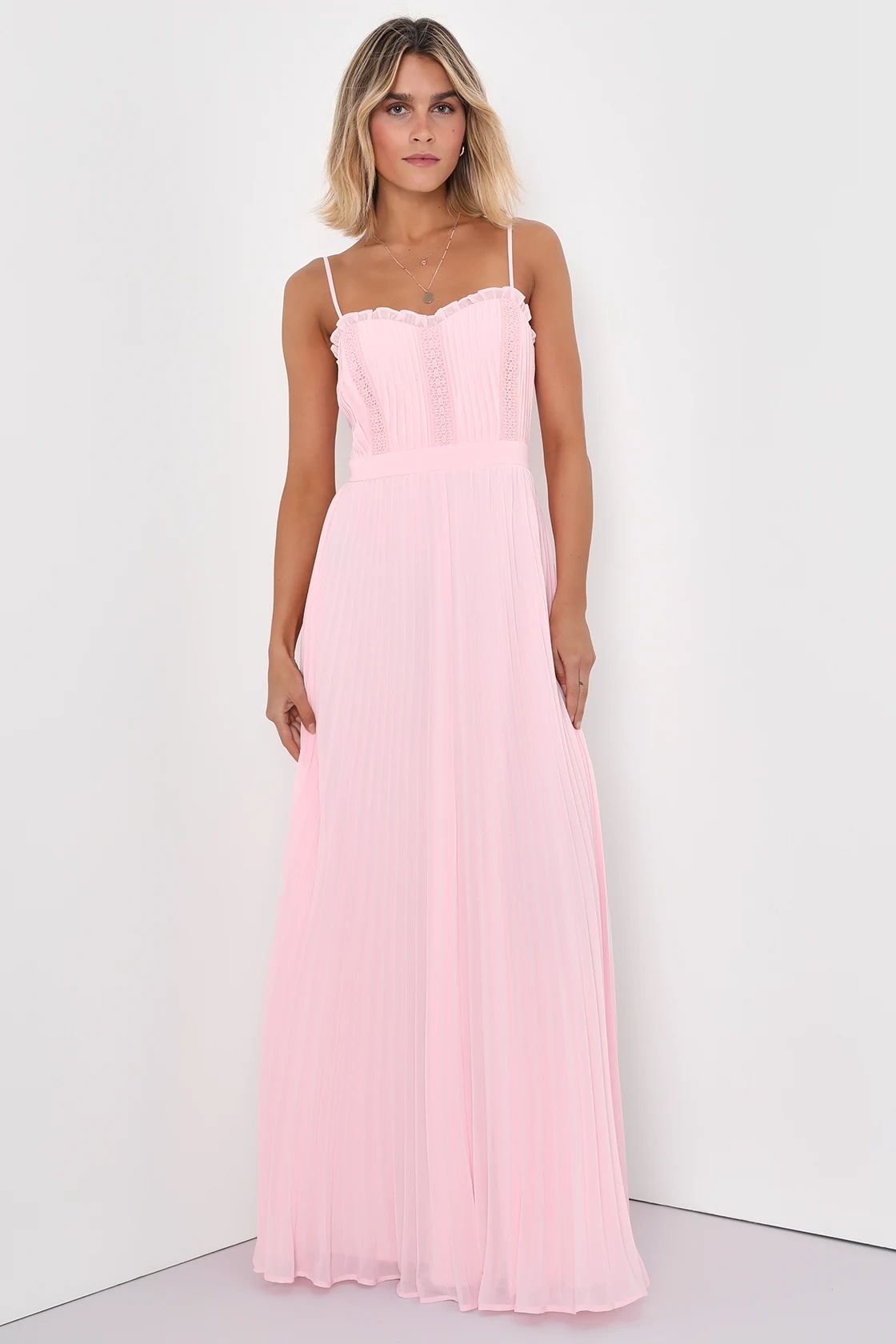 Precious Charm Light Pink Pleated Sleeveless Maxi Dress | Lulus