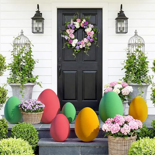 Zesua Easter Decorations - Set of 3 Flocked Easter Eggs - Spring Decorations for Home - Vintage Farmhouse Easter Decor Outdoor Indoor for Table Centerpieces Porch Yard Lawn Mantel(Green) | Amazon (US)