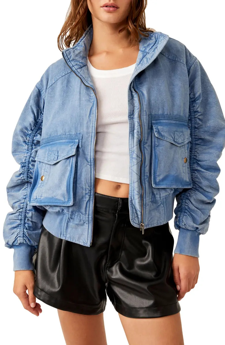 Free People Flying High Cotton & Linen Bomber Jacket | Nordstrom | Nordstrom