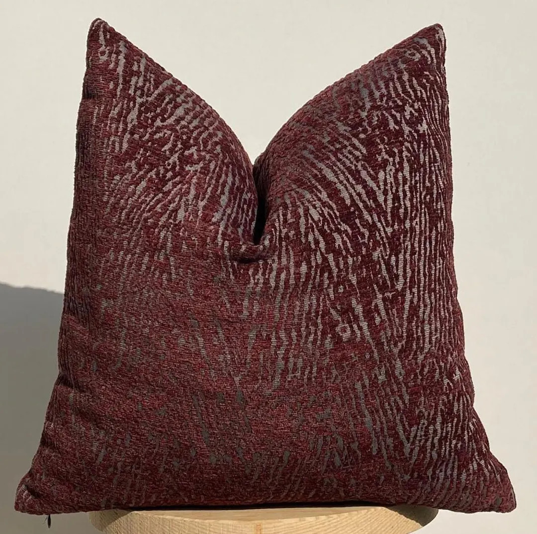 Burgundy Chenille Pillow Cover, Abstract Pattern Throw Pillow, Decorative Cushion | Etsy (US)