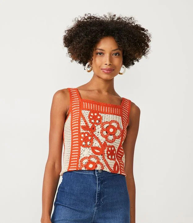 Blusa em Crochê com Floral Laranja | Renner (BR)