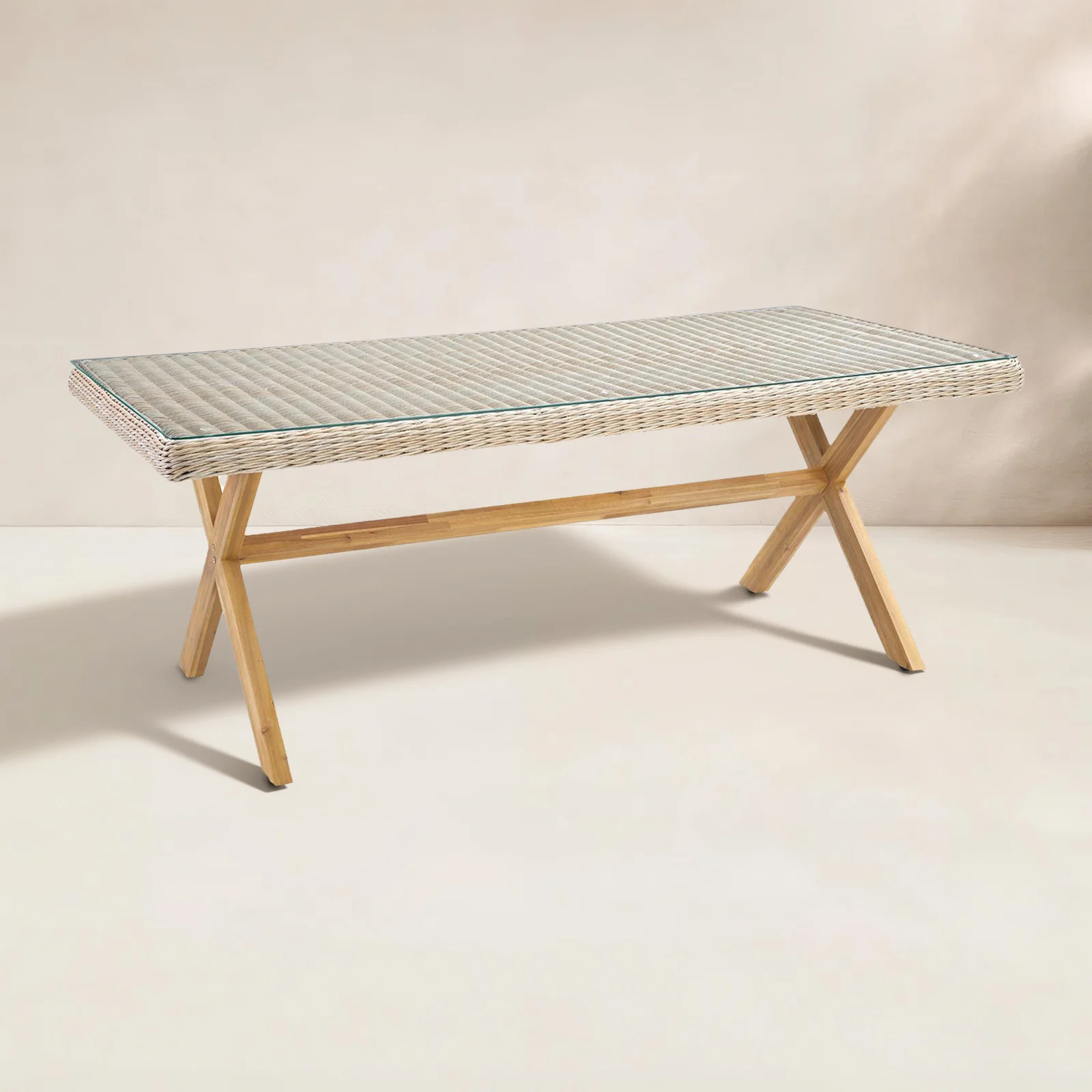 Cascade Rectangular Wicker Dining Table with Solid Wood Legs | Birch Lane