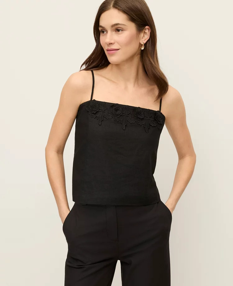 Floral Appliqué Linen Blend Tank Top | Ann Taylor