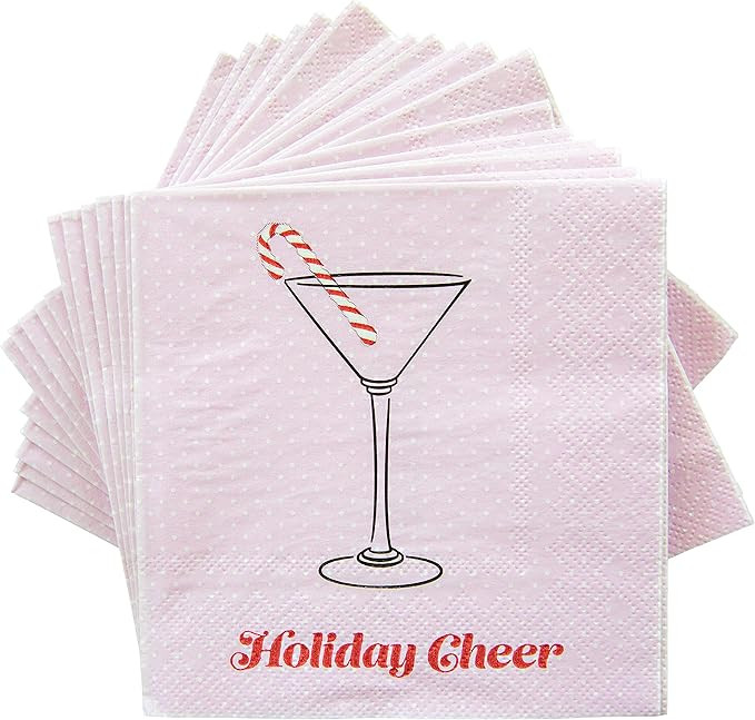 C.R. Gibson TW4-23698 Holiday Cheer Disposable Paper Cocktail Napkins for Christmas Parties, Pink... | Amazon (US)
