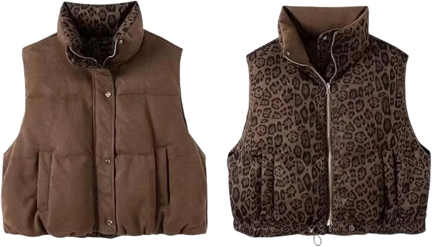 JoinQueen Leopard Reversible Puffer Vest Women Stand Collar Faux Suede Vest Cheetah Puffy Vest Wi... | Amazon (US)