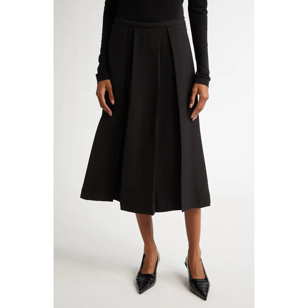 TOTEME Twinflower Pleated Wool & Silk Midi Skirt in Black at Nordstrom, Size 10 Us | Nordstrom
