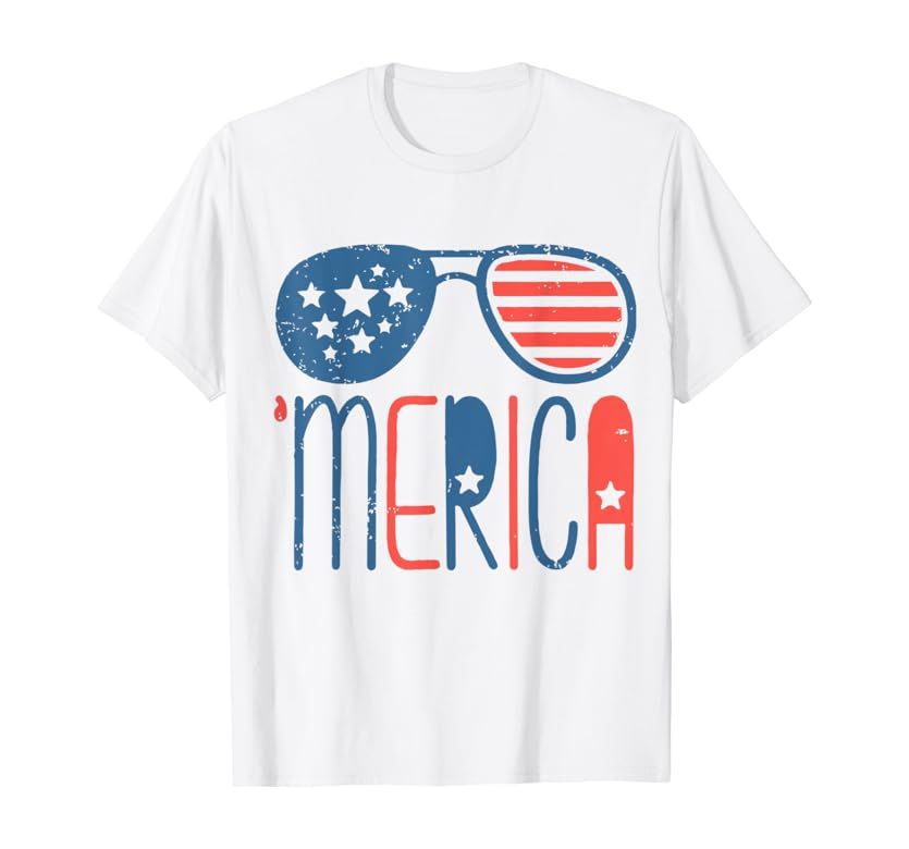 Merica American Flag Aviators Toddler TShirt 4th July WHITE T-Shirt | Amazon (US)