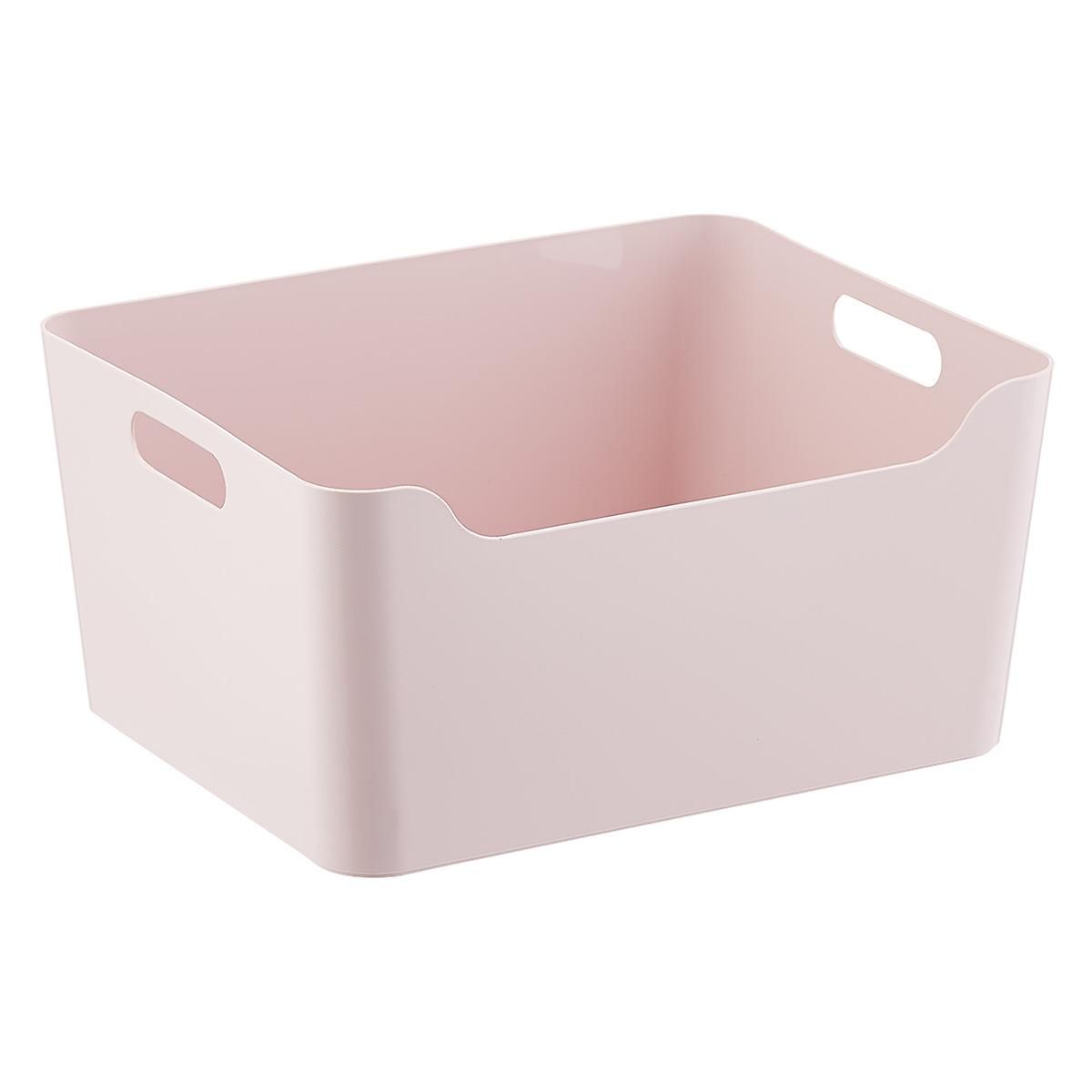 Medium Plastic Storage Bin w/ Handles Soft Pink | The Container Store