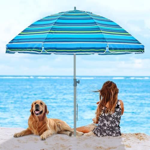 wikiwiki 7FT Beach Umbrella for Sand, Portable Sunshade Umbrella with Sand Anchor, Carry Bag, Push B | Amazon (US)