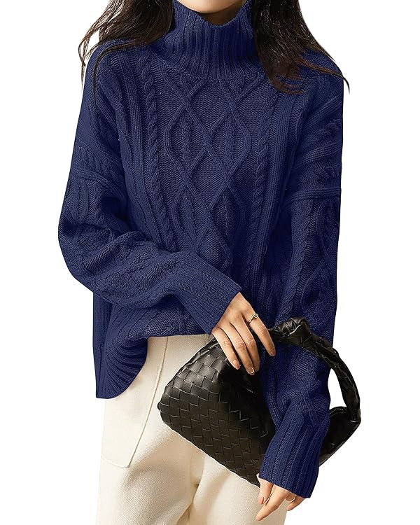 ANRABESS Sweaters for Women Oversized Long Sleeve Turtleneck Cable Knit Casual Loose Pullover Top... | Amazon (US)