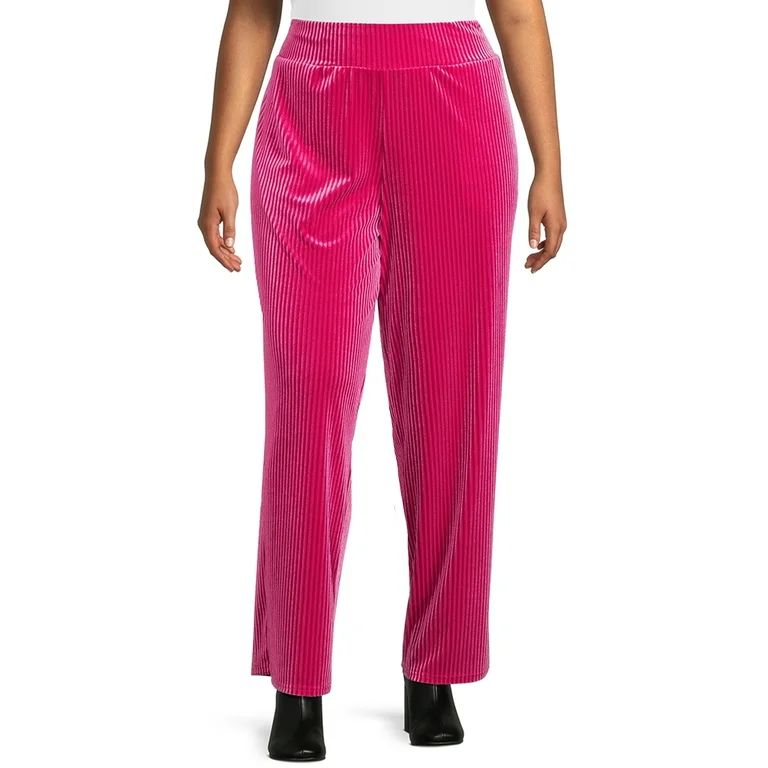 Terra & Sky Women's Plus Size Ribbed Velvet Pull On Pants, 30" Inseam for Regular | Walmart (US)