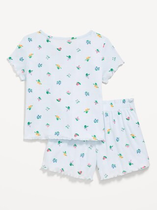Ribbed Lettuce-Edge Pajama Top and Shorts Set for Girls | Old Navy (US)