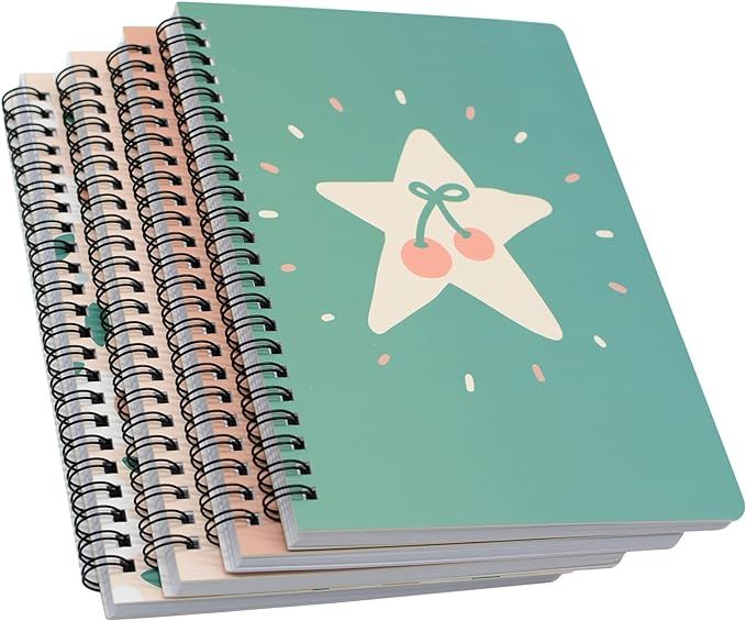 Yansanido Spiral Notebook, 4 Pcs A5 Cherry Design Hardcover 8mm Ruled 4 Color 80 Sheets -160 Page... | Amazon (US)