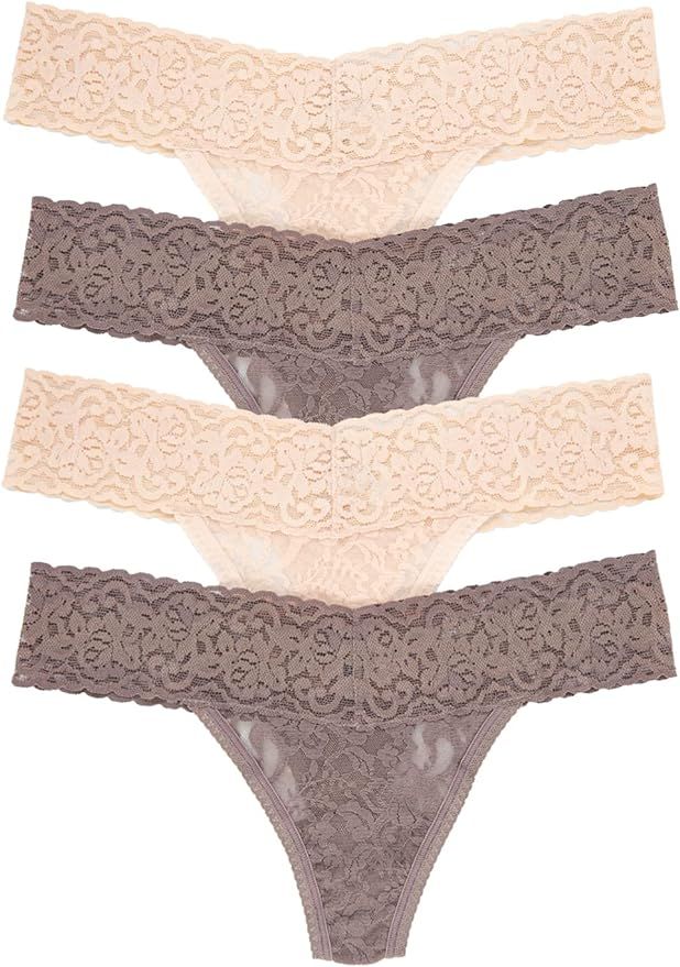 Felina Stretchy Lace Low Rise Thong - Sexy Underwear for Women, Thongs for Women, Seamless Pantie... | Amazon (US)