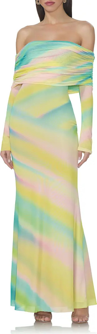 Thelma Print Off the Shoulder Long Sleeve Mesh Maxi Dress | Nordstrom
