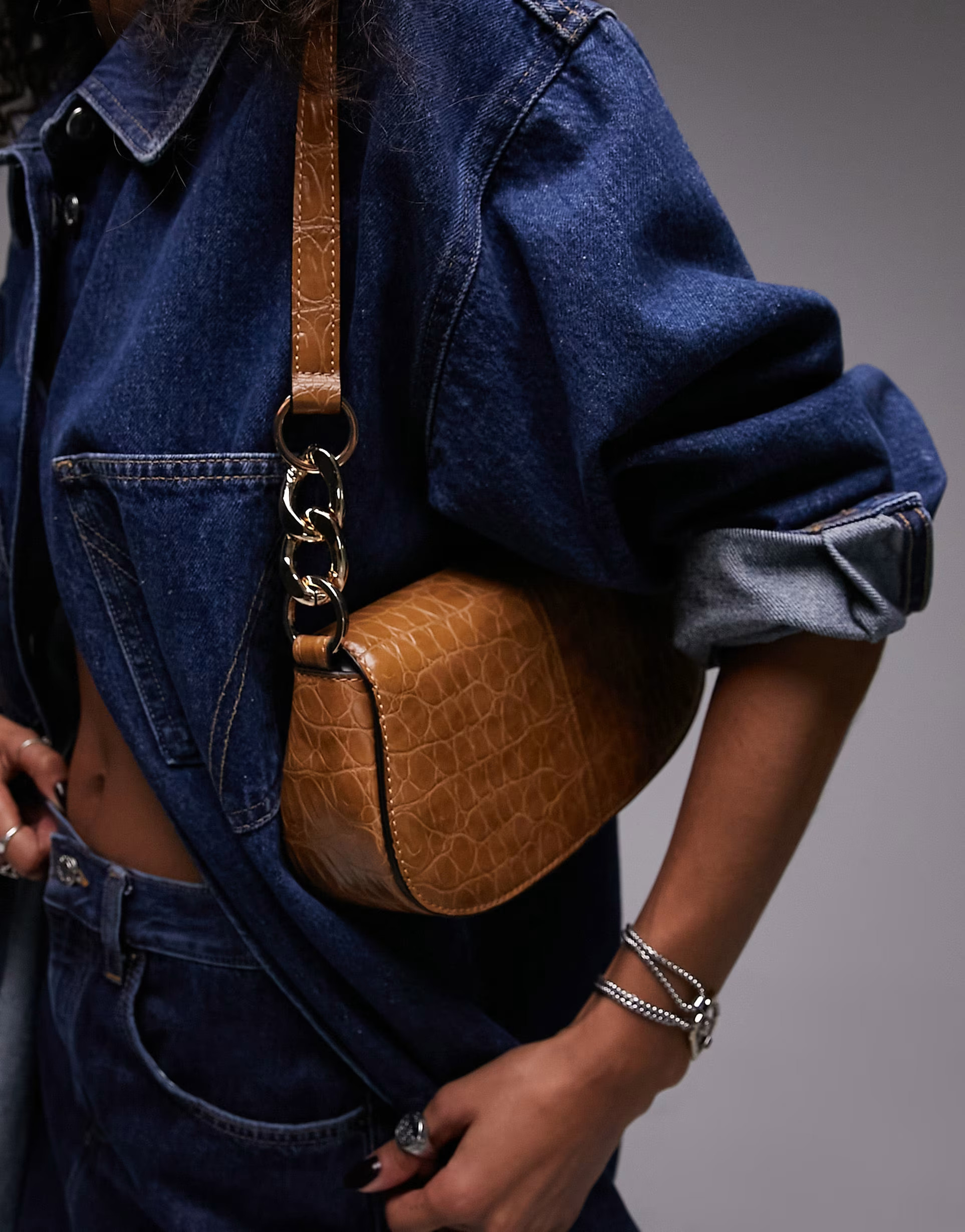 Topshop Saffy panelled flap crossbody bag in tan | ASOS (Global)