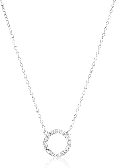 Amazon Essentials Women's Open Circle Cubic Zirconia 16" Chain with 2" Extender Pendant Necklace | Amazon (US)