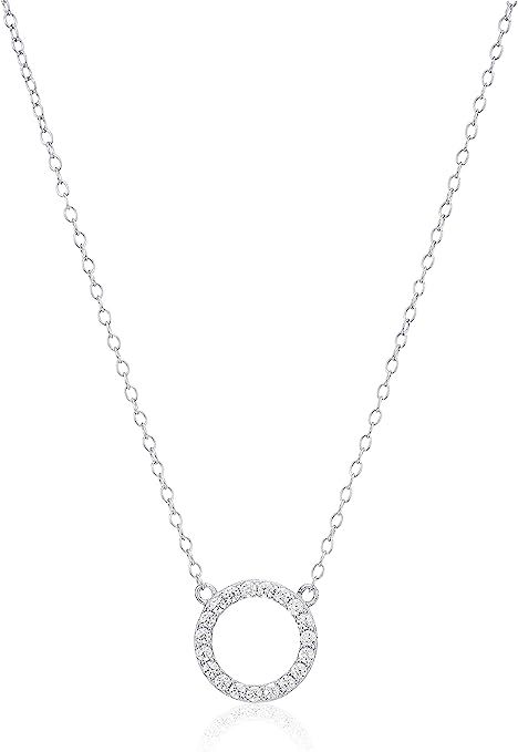 Amazon Essentials Women's Open Circle Cubic Zirconia 16" Chain with 2" Extender Pendant Necklace | Amazon (US)
