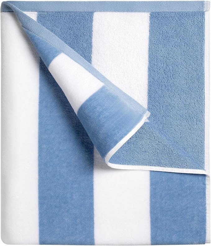 cabanana Large Oversized Beach Towel - 35 x 70 Inch Cotton Pool Towel, Blue Striped Soft Cabana S... | Amazon (US)
