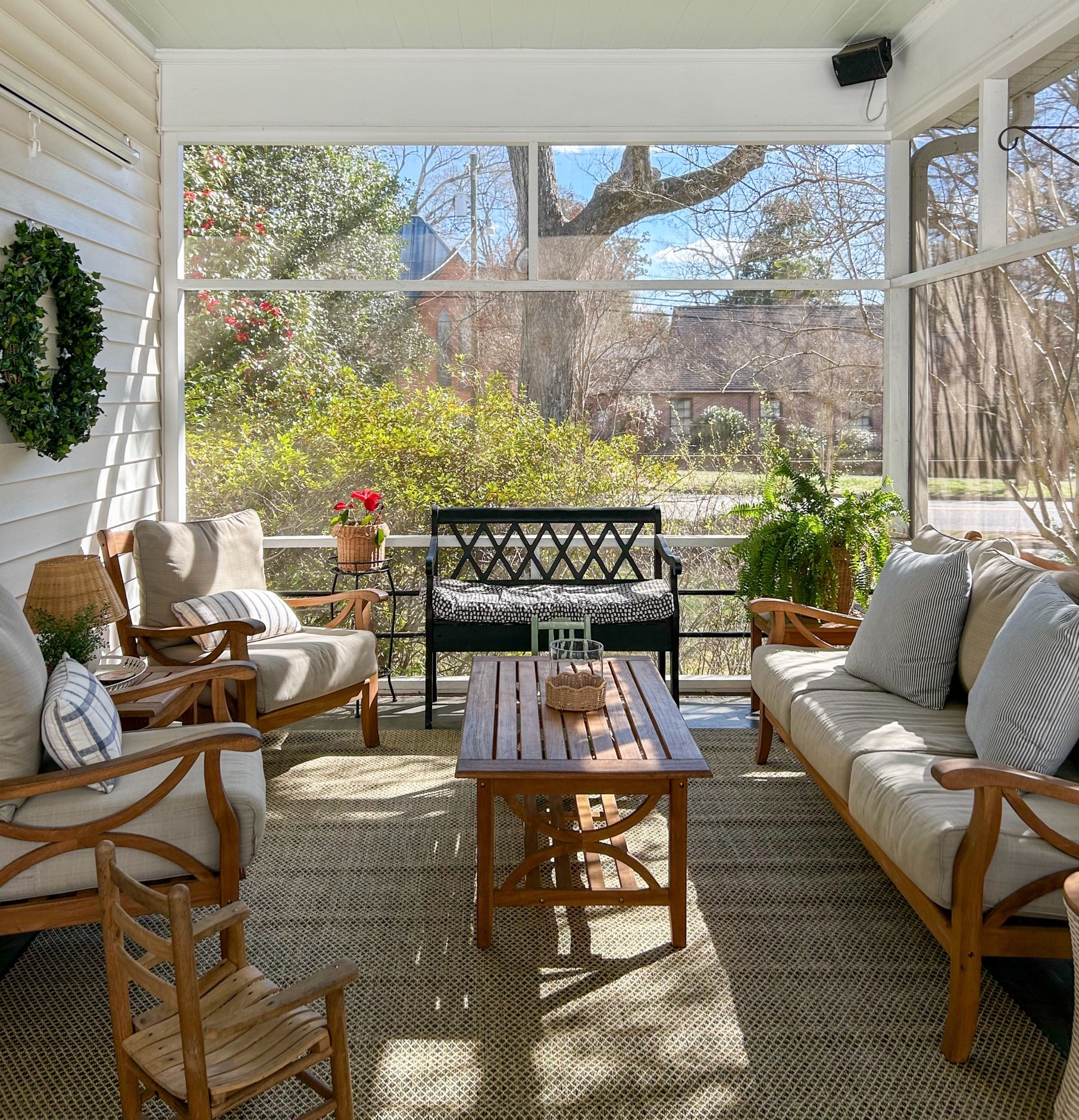 Outdoor furniture 
Teak furniture 
Neutral outdoor rug 


#LTKSeasonal #LTKHome