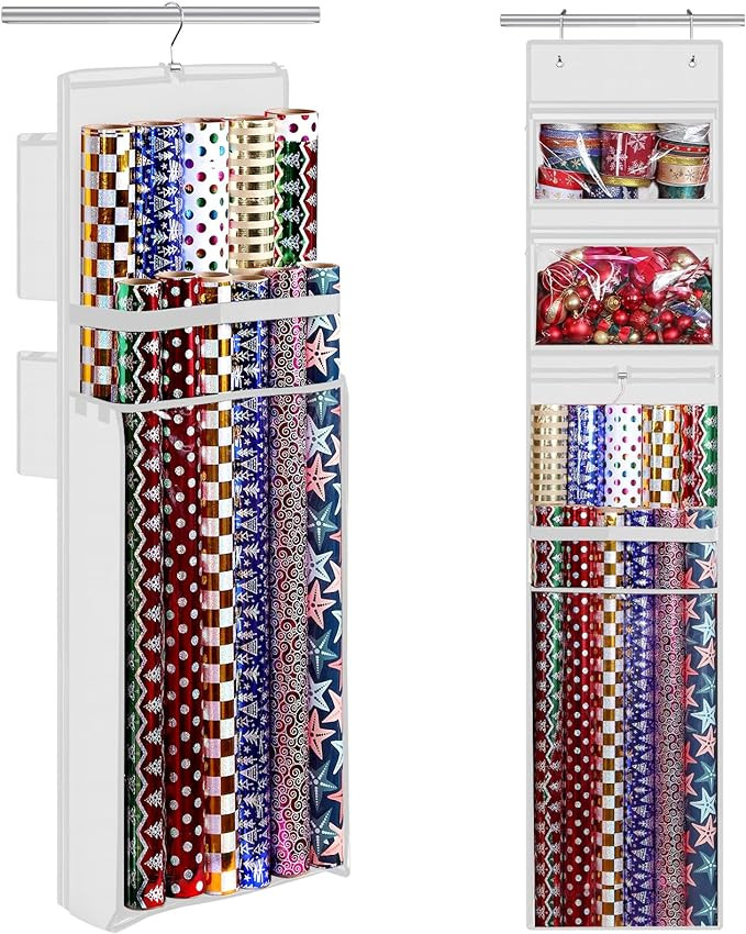 Wrapping Paper Organizer Storage, Double-Sided Hanging Gift Wrap Roll Holder for Christmas, 63"x1... | Amazon (US)