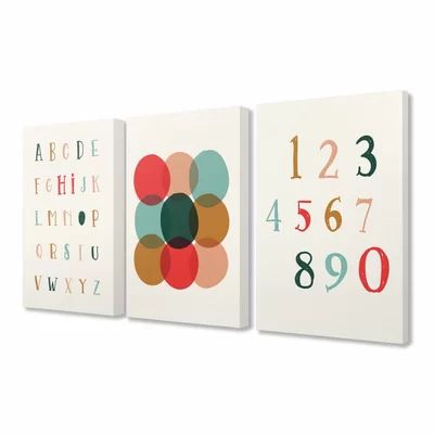 Taveras Alphabet Numbers Geometric 3 Piece Set by Daphne Polselli Kids Wall Décor Format: Wrapped Ca | Wayfair North America