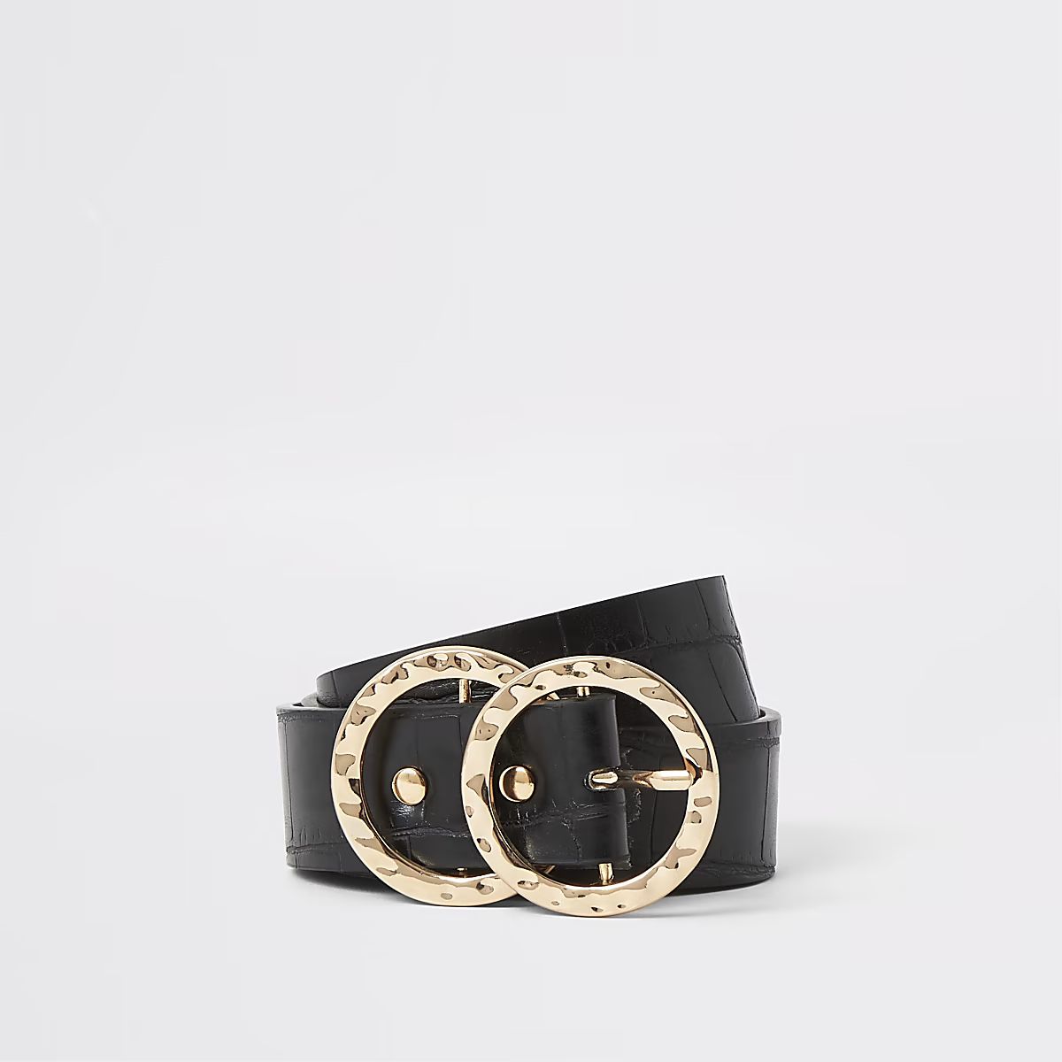 Black croc embossed ring buckle belt | River Island (UK & IE)