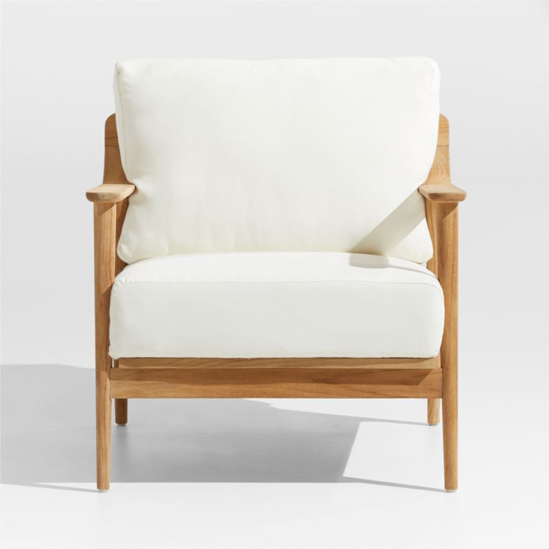Milos Teak Outdoor Patio Lounge Chair with White Cushions | Crate & Barrel | Crate & Barrel