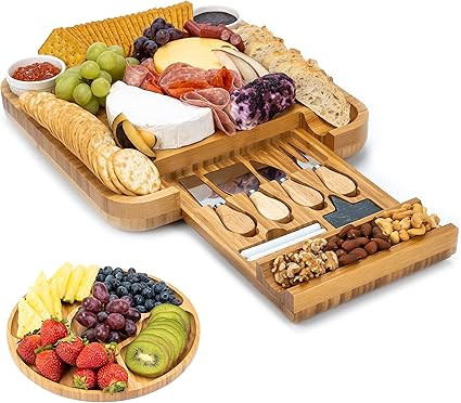 SMIRLY Bamboo Cheese Board and Knife Set: Large Charcuterie Board Set, Wine Meat Cheese Platter, ... | Amazon (US)