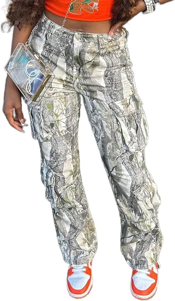 Camo Cargo Pants Women High Waist Baggy Wide Leg Camouflage Army Fatigue Jean Trouser Slim Fit Po... | Amazon (US)