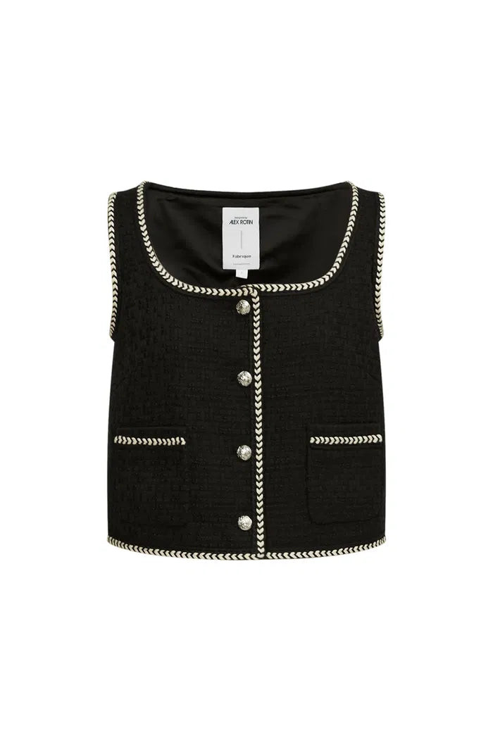 Hailey Contrast Trim Vest in Herringbone Tweed | Fabrique