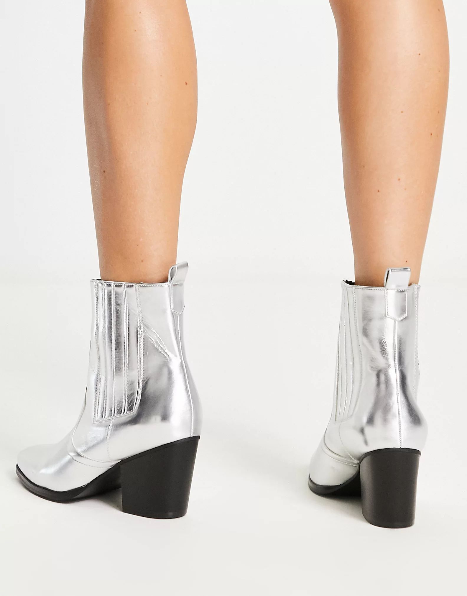 Glamorous western ankle boots in silver | ASOS (Global)