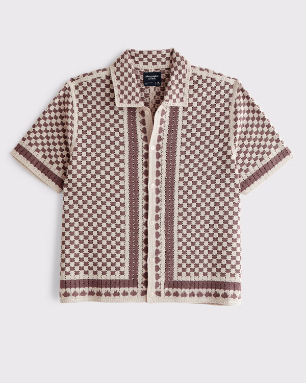 Crochet-Style Border Stripe Button-Through Sweater Polo | Abercrombie & Fitch (US)