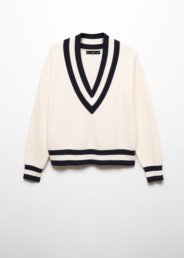 Contrasting v-neck sweater -  Women | Mango USA | MANGO (US)