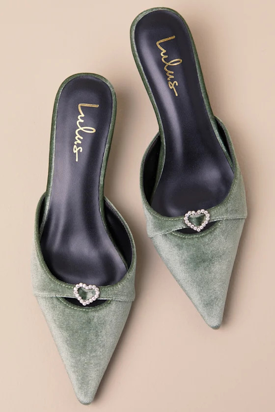 Ambersen Sage Velvet Pointed-Toe Kitten Heel Pumps | Lulus