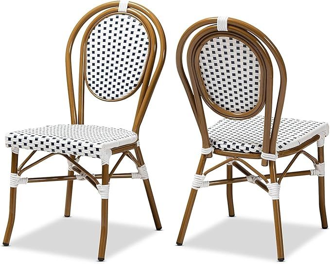 Baxton Studio Gauthier French Provincial Wicker Dining Chair, Navy and White, 2/Pack (150-2P-8980... | Amazon (US)