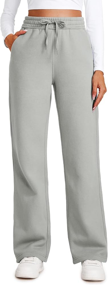 CRZ YOGA Cotton Fleece Lined Sweatpants Women Straight Leg Casual Lounge Sweat Pants for Women | Amazon (US)