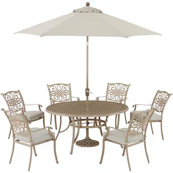 Hanover Traditions with Umbrella 7-Piece Tan Patio Dining Set with Tan Cushions | Lowe's