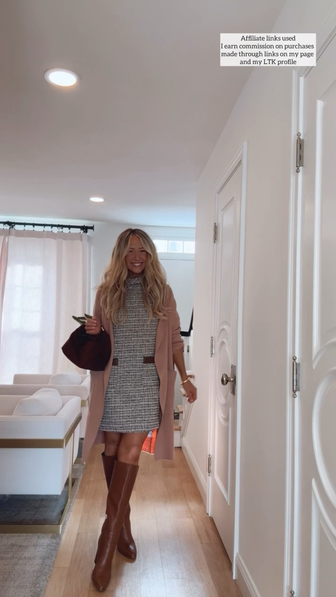 Spring fashion

Tweed dress
Pink sweater
Brown boots
Cute outfits 