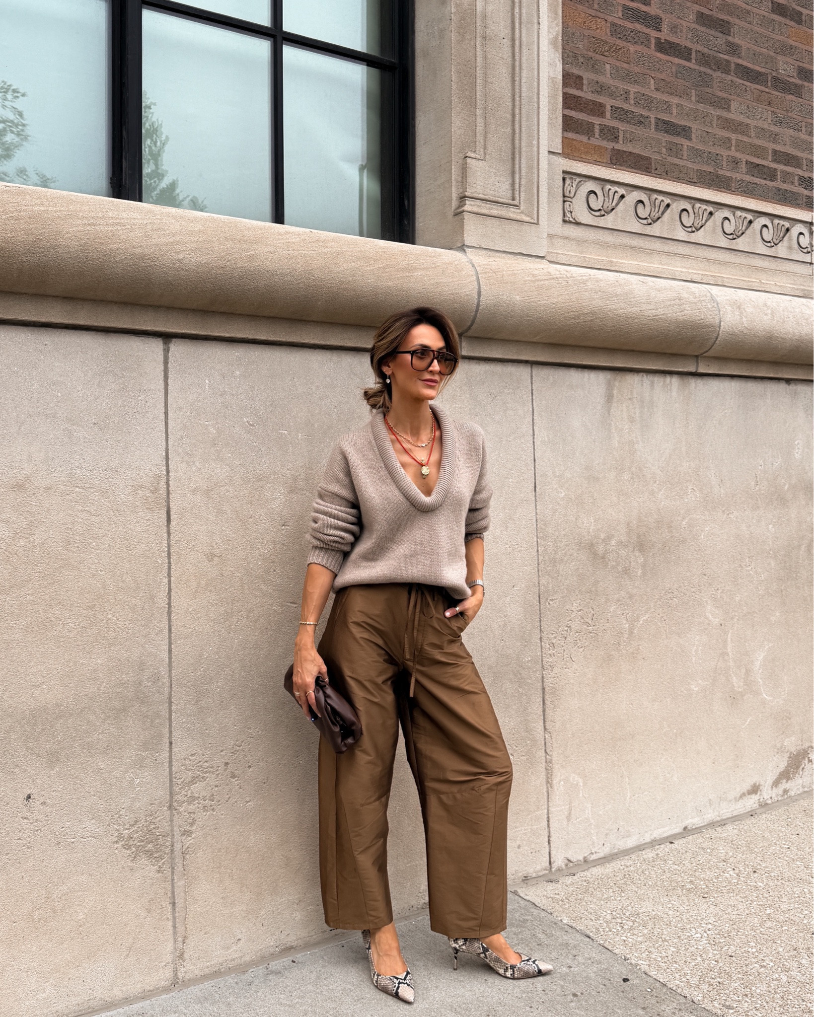 Taffeta Pants | Look 1: For days that don’t stop at 5 🤎✨ 

There’s something I love about an outfit that never asks you to change. This one is polished enough for daytime plans, elevated enough for dinner, and effortless from start to finish 🙌🏽 

Size 1 on pants and xs on sweater (both got a bit oversized)

#LTKgrwm #LTKstorytime #LTKootd