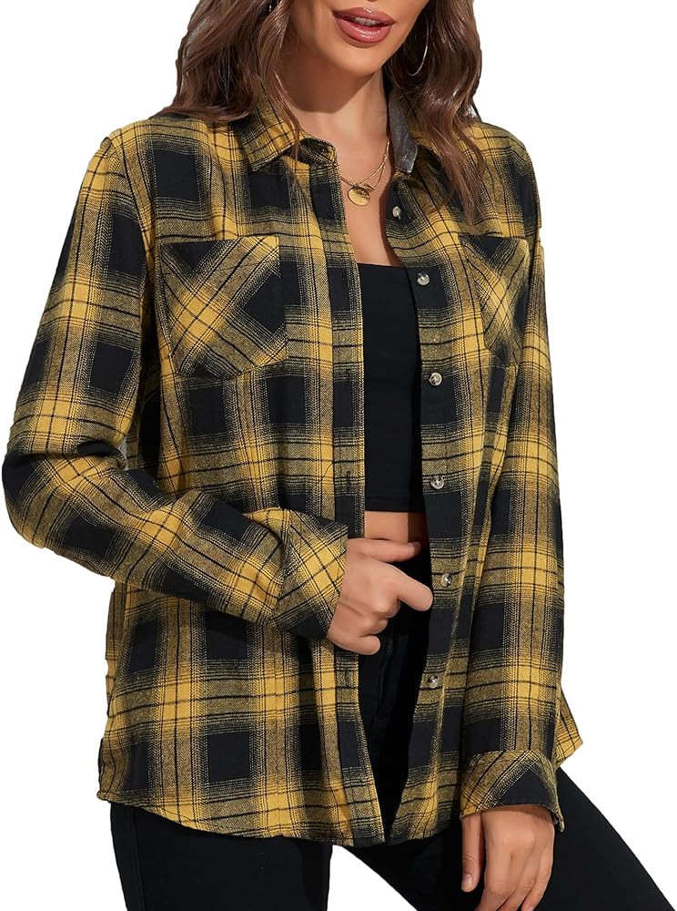 Deer Lady Plaid Flannel Shirts for Women Buffalo Plaid Shirts Oversized Long Sleeve Casual Button... | Amazon (US)