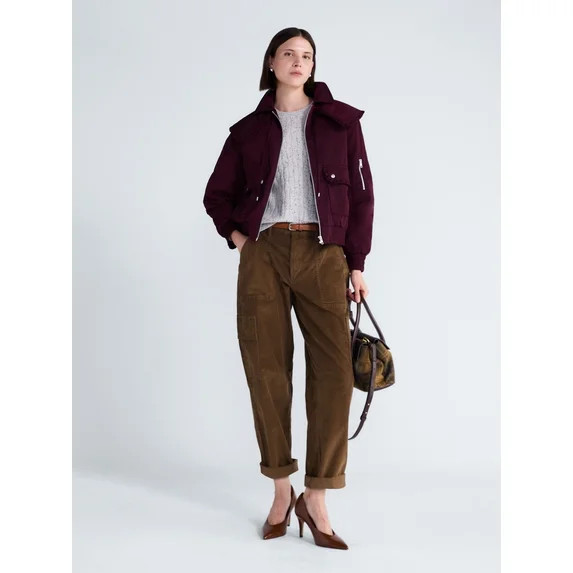 Free Assembly Women's and Women's Plus Ruffle Collar Bomber Jacket, Sizes XS-4X | Walmart (US)